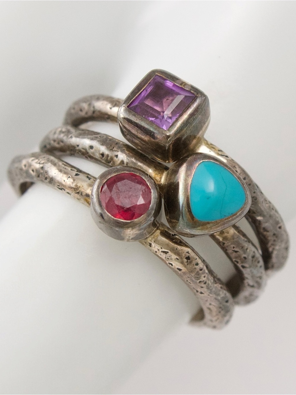 Vintage Gemstone Sterling Silver Stackable Ring Set by Janice Girardi Size 7